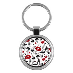 Red Lips Black Heels Pattern Key Chain (round)