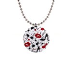 Red Lips Black Heels Pattern 1  Button Necklace Front