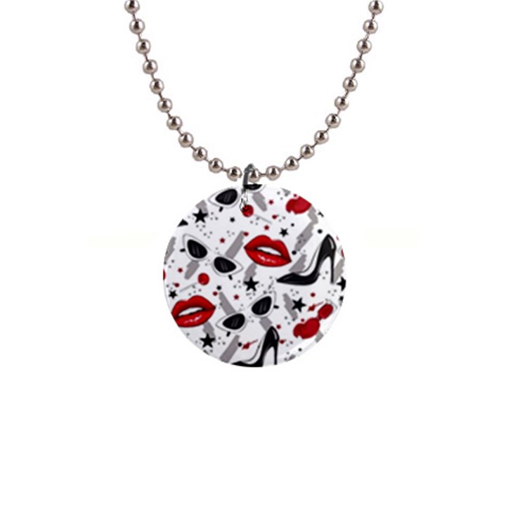 Red Lips Black Heels Pattern 1  Button Necklace