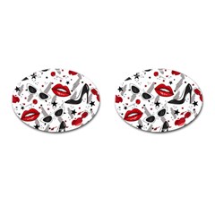 Red Lips Black Heels Pattern Cufflinks (oval)