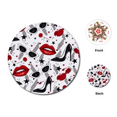 Red Lips Black Heels Pattern Playing Cards Single Design (round)