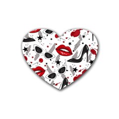 Red Lips Black Heels Pattern Rubber Coaster (heart) by Jancukart