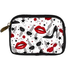 Red Lips Black Heels Pattern Digital Camera Leather Case