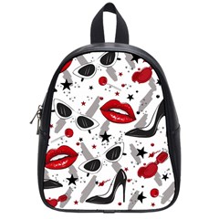 Red Lips Black Heels Pattern School Bag (small)