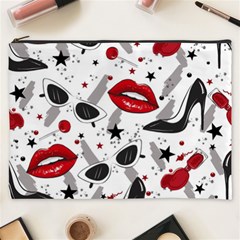 Red Lips Black Heels Pattern Cosmetic Bag (xxxl)