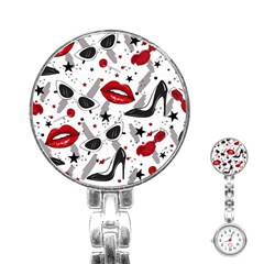 Red Lips Black Heels Pattern Stainless Steel Nurses Watch by Jancukart