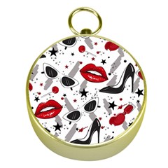 Red Lips Black Heels Pattern Gold Compasses