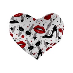 Red Lips Black Heels Pattern Standard 16  Premium Flano Heart Shape Cushions by Jancukart