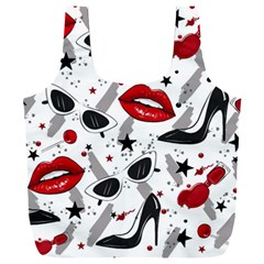 Red Lips Black Heels Pattern Full Print Recycle Bag (xxl) by Jancukart