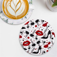 Red Lips Black Heels Pattern Uv Print Round Tile Coaster