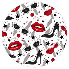 Red Lips Black Heels Pattern Round Trivet