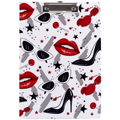 Red Lips Black Heels Pattern A4 Clipboard by Jancukart