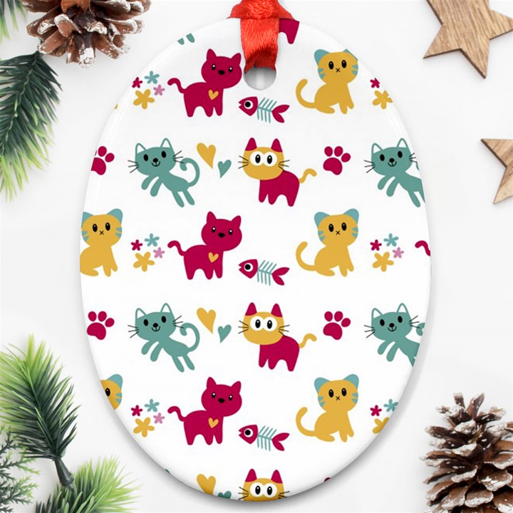 Pattern With Cute Cats Ornament (Oval)