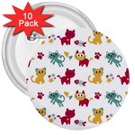 Pattern With Cute Cats 3  Buttons (10 pack)  Front