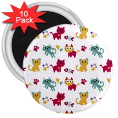 Pattern With Cute Cats 3  Magnets (10 Pack)  by Jancukart