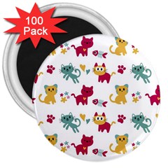 Pattern With Cute Cats 3  Magnets (100 Pack)