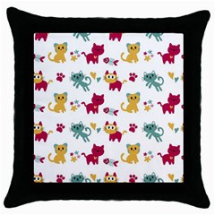 Pattern With Cute Cats Throw Pillow Case (black) by Jancukart