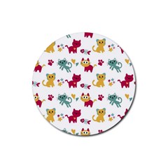 Pattern With Cute Cats Rubber Coaster (round)