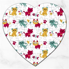 Pattern With Cute Cats Jigsaw Puzzle (heart) by Jancukart