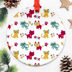 Pattern With Cute Cats Round Ornament (two Sides)