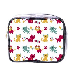 Pattern With Cute Cats Mini Toiletries Bag (one Side)