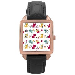 Pattern With Cute Cats Rose Gold Leather Watch 