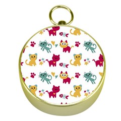 Pattern With Cute Cats Gold Compasses by Jancukart