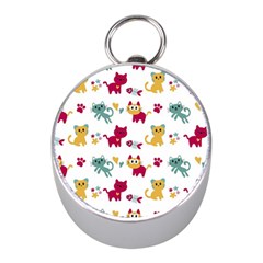 Pattern With Cute Cats Mini Silver Compasses