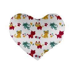 Pattern With Cute Cats Standard 16  Premium Flano Heart Shape Cushions