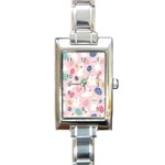 Cute Bunnies Easter Eggs Seamless Pattern Rectangle Italian Charm Watch Front