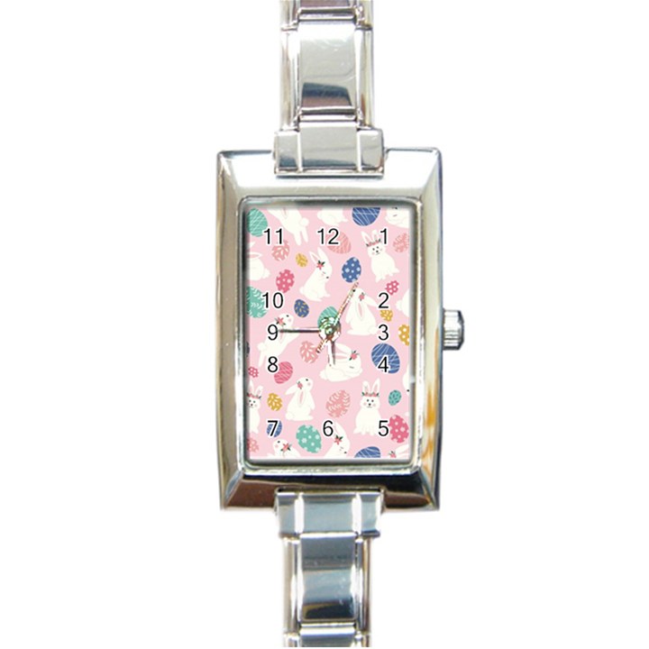 Cute Bunnies Easter Eggs Seamless Pattern Rectangle Italian Charm Watch