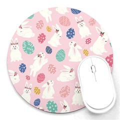 Cute Bunnies Easter Eggs Seamless Pattern Round Mousepads by Jancukart