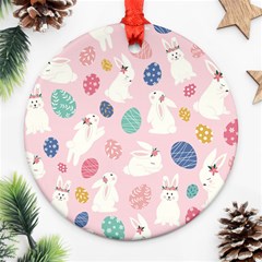 Cute Bunnies Easter Eggs Seamless Pattern Ornament (round)