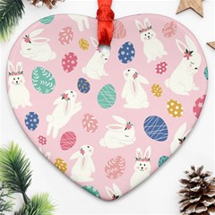 Cute Bunnies Easter Eggs Seamless Pattern Ornament (heart) by Jancukart