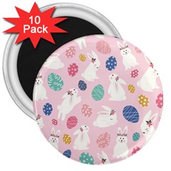 Cute Bunnies Easter Eggs Seamless Pattern 3  Magnets (10 Pack) 