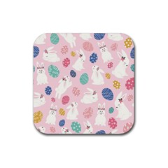 Cute Bunnies Easter Eggs Seamless Pattern Rubber Coaster (square) by Jancukart