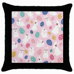 Cute Bunnies Easter Eggs Seamless Pattern Throw Pillow Case (black)