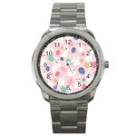 Cute Bunnies Easter Eggs Seamless Pattern Sport Metal Watch Front