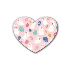 Cute Bunnies Easter Eggs Seamless Pattern Rubber Coaster (heart) by Jancukart