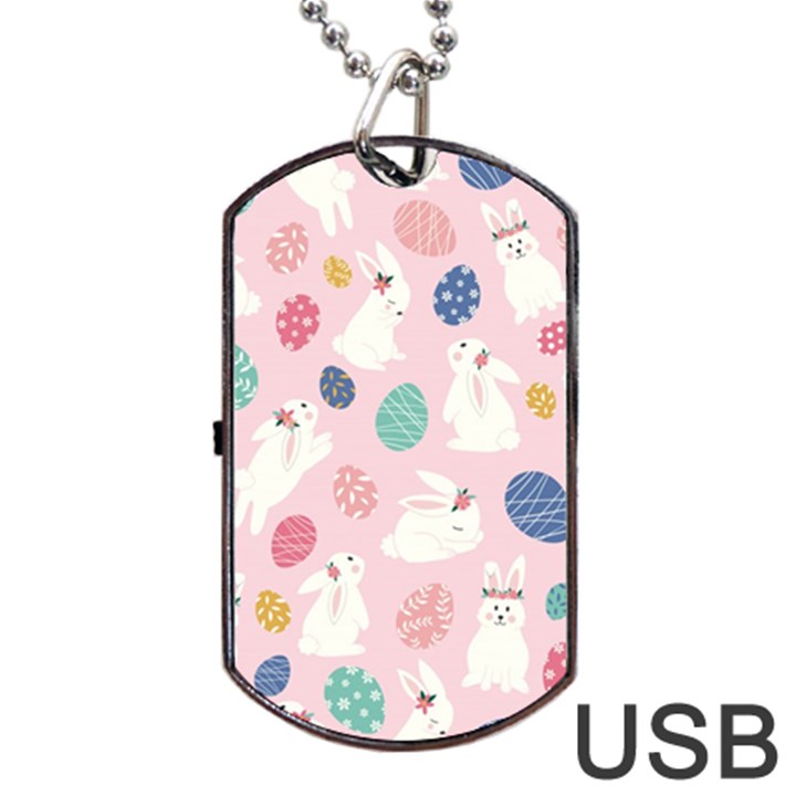 Cute Bunnies Easter Eggs Seamless Pattern Dog Tag USB Flash (One Side)