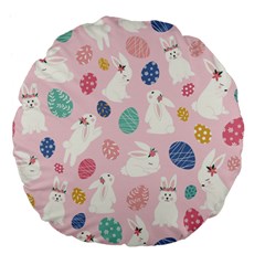 Cute Bunnies Easter Eggs Seamless Pattern Large 18  Premium Flano Round Cushions by Jancukart