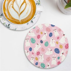 Cute Bunnies Easter Eggs Seamless Pattern Uv Print Round Tile Coaster by Jancukart