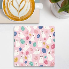 Cute Bunnies Easter Eggs Seamless Pattern Uv Print Square Tile Coaster 