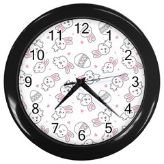 Cute Pattern With Easter Bunny Egg Wall Clock (black)