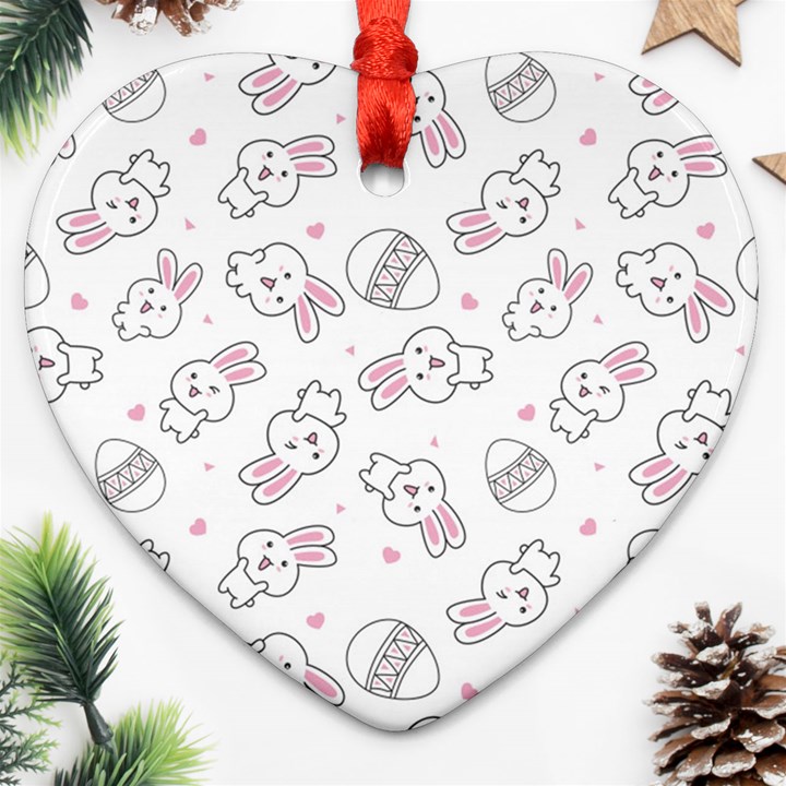 Cute Pattern With Easter Bunny Egg Heart Ornament (Two Sides)