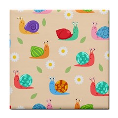 Seamless Pattern Cute Snail With Flower Leaf Tile Coaster by Jancukart