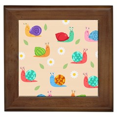 Seamless Pattern Cute Snail With Flower Leaf Framed Tile by Jancukart