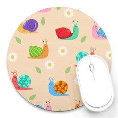 Seamless Pattern Cute Snail With Flower Leaf Round Mousepads by Jancukart