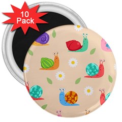 Seamless Pattern Cute Snail With Flower Leaf 3  Magnets (10 Pack) 