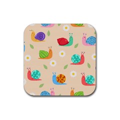 Seamless Pattern Cute Snail With Flower Leaf Rubber Coaster (square) by Jancukart